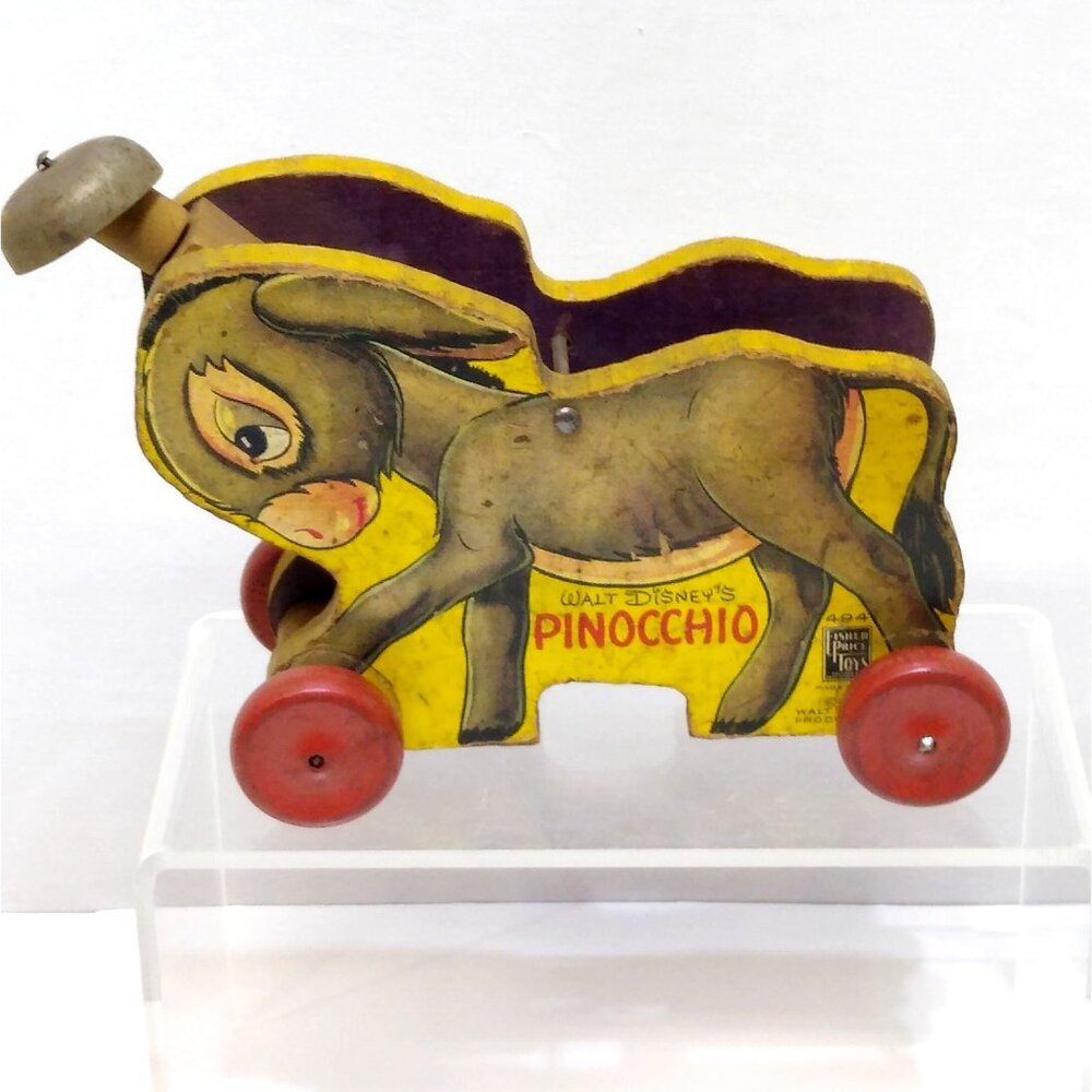 Fisher Price Walt Disney's Pinocchio's Donkey Wooden Pull Toy #494 Vintage RARE